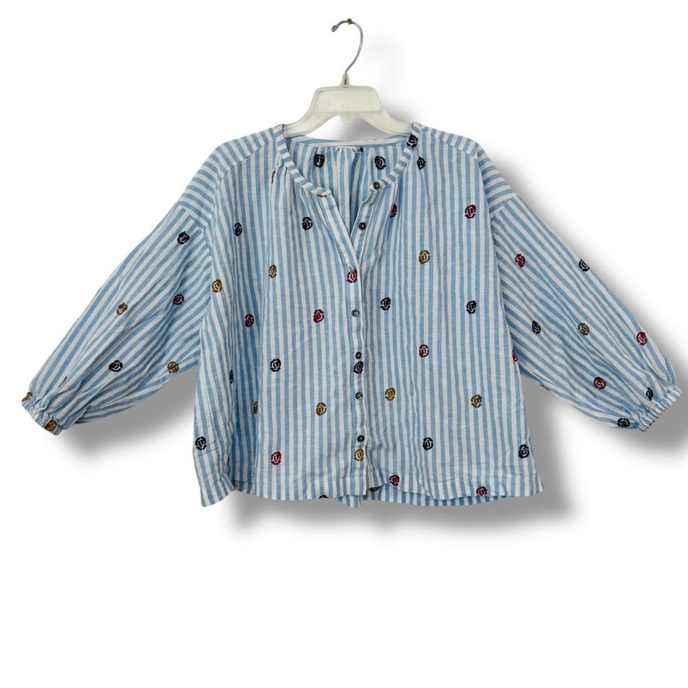 Anthropologie Akemi + Kim Adela Striped Embroidered Blouse Women’s M/L Boho Top